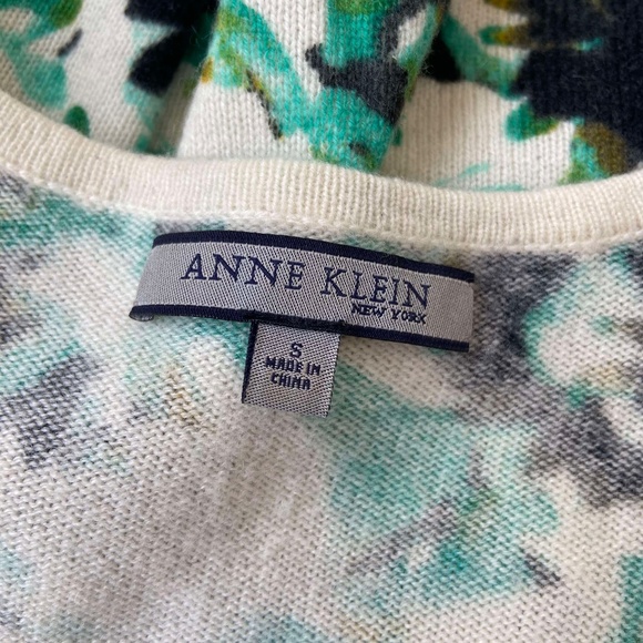 ANNE KLEIN CASHMERE FLORAL WRAP SWEATER LONG SLEEVE TOP OFFICE BOTANICAL FLOWERY - Picture 3 of 7